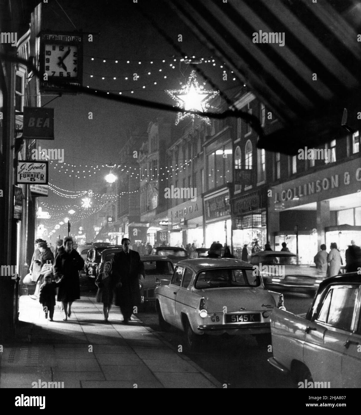 Christmas Lights, Bold Street, Liverpool, Merseyside, 22nd November 1962. Stock Photo