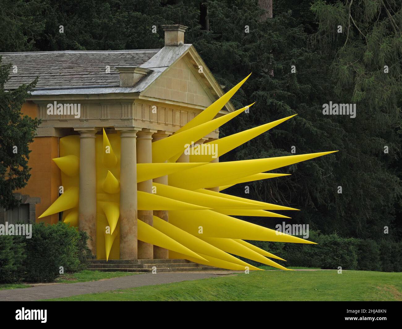Art installation - Spiked - An inflatable artwork by  Steve Messam at Fountains Abbey in North Yorkshire, England, UK Stock Photo