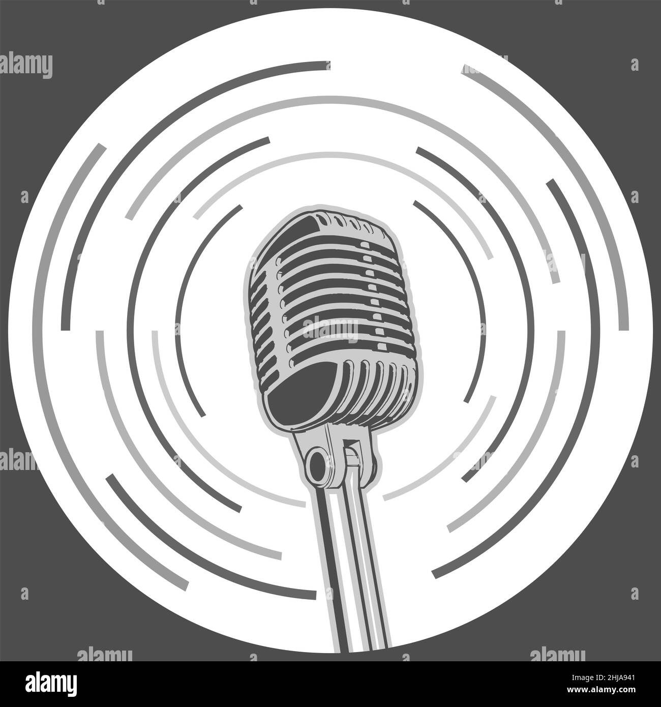 RETRO MICROPHONE SILHOUETTE, VINTAGE STYLE. DESIGN ELEMENT FOR MUSIC LOGOS. Stock Vector