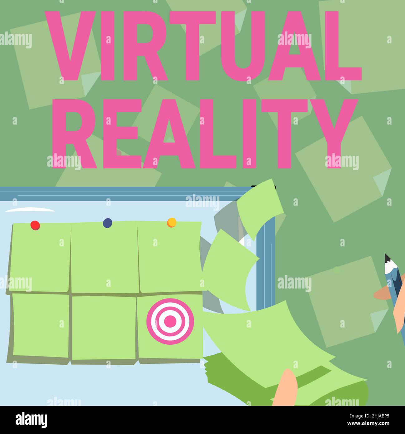 Conceptual display Virtual Reality. Conceptual photo an artificial environment that is created with software Backdrop Presenting Sticky Notes Hands Stock Photo