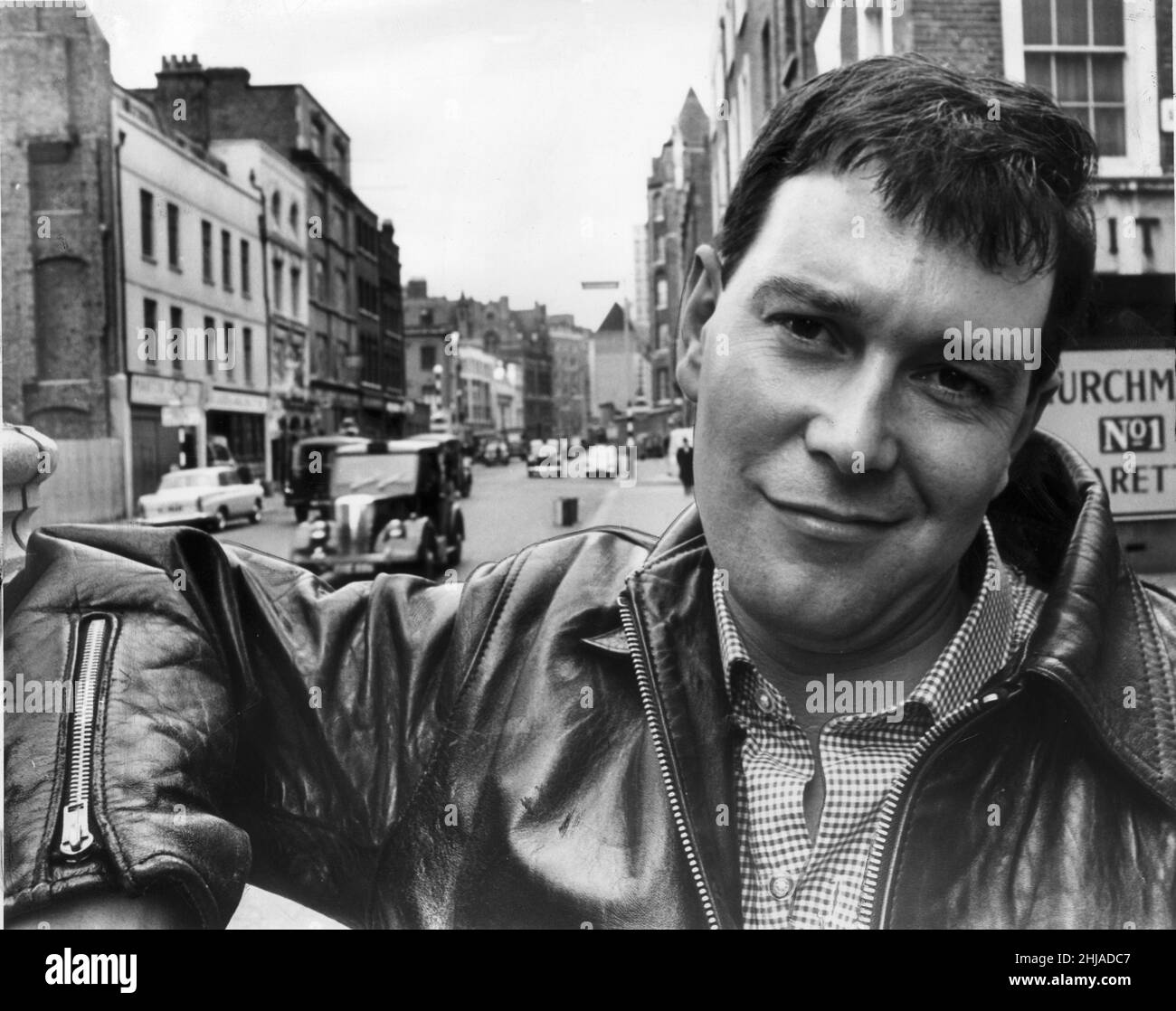 Writer Joe Orton pictured in Covent Garden.8th May 1964. Stock Photo