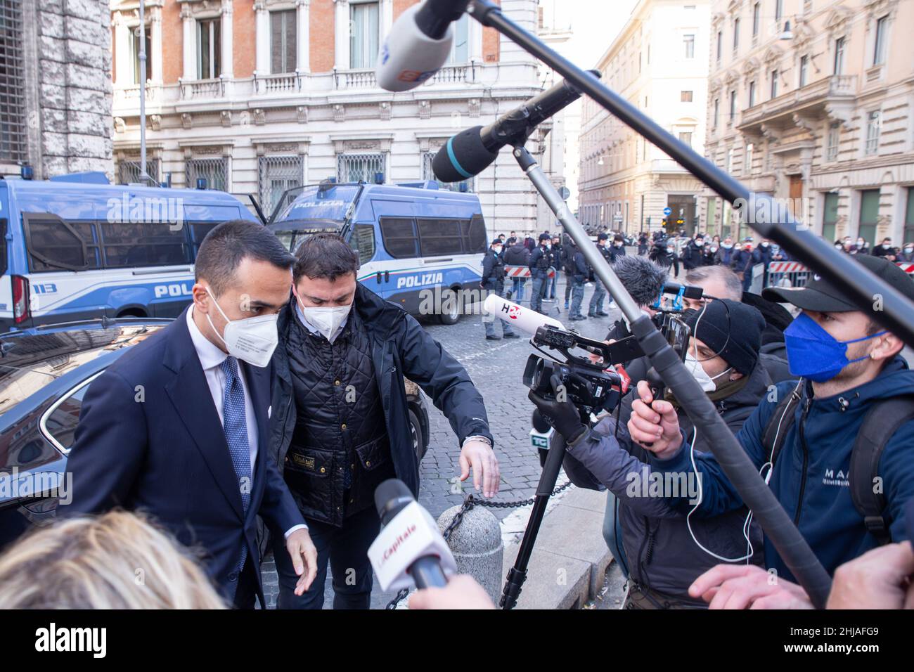 Rome, Italy. 27th Jan, 2022. Luigi Di Maio walks towards the entrance of Montecitorio Palace for fourth vote for the election of new President of Republic, on January 27, 2022 (Credit Image: © Matteo Nardone/Pacific Press via ZUMA Press Wire) Stock Photo