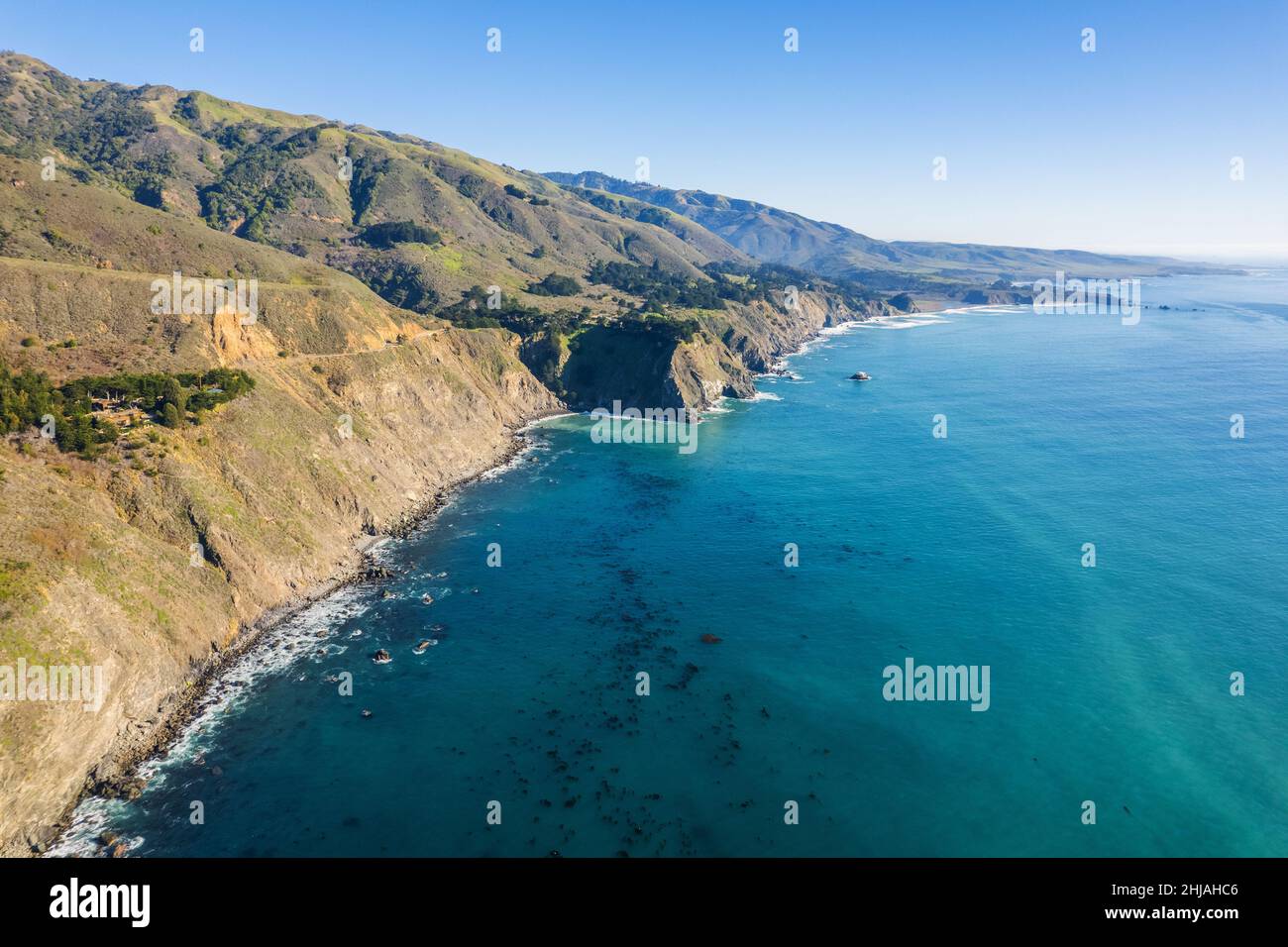 Southern California Scenic Coastline Aerial Photo. Cambria, United States of America. Stock Photo