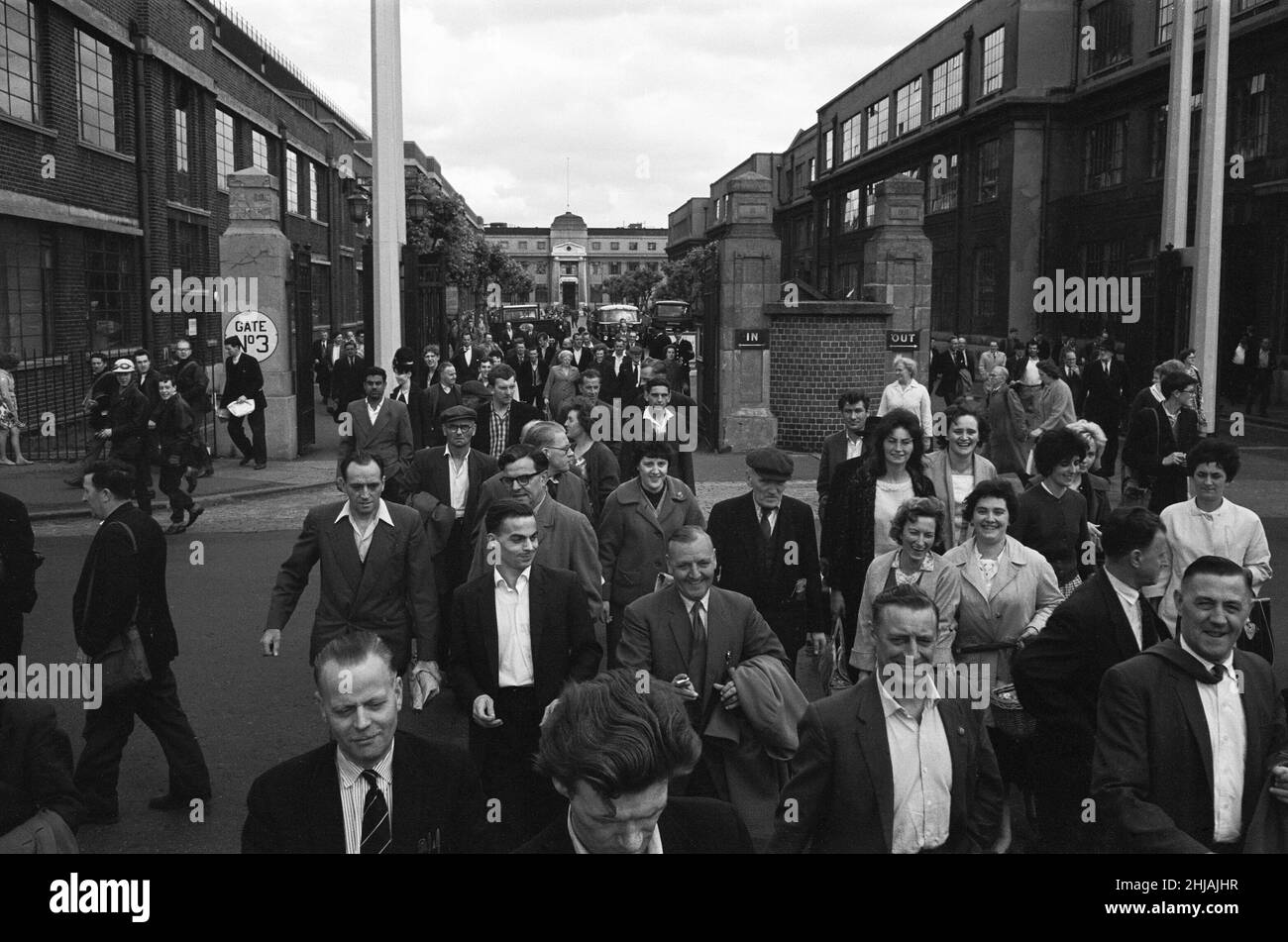 Workers pouring out of the G.E.C. Foundry in Electric Avenue, Witton