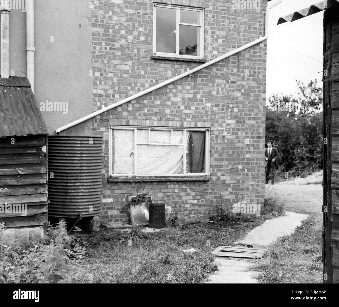 Leatherslade Farm at Oakley Buckinghamshire, where the Great Train Robbers hid. 26th August 1963. OPS Extension building where the land-rover used in the robbery was hidden. Stock Photo