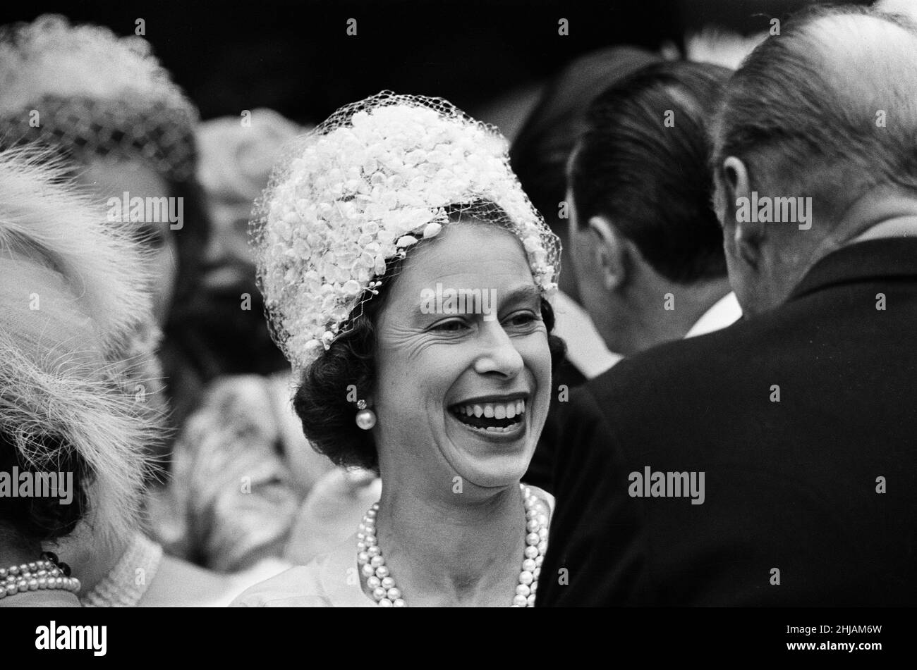 The wedding of Princess Alexandra of Kent and Angus Ogilvy at Westminster Abbey. Pictured is guest Queen Elizabeth II. 24th April 1963. Stock Photo