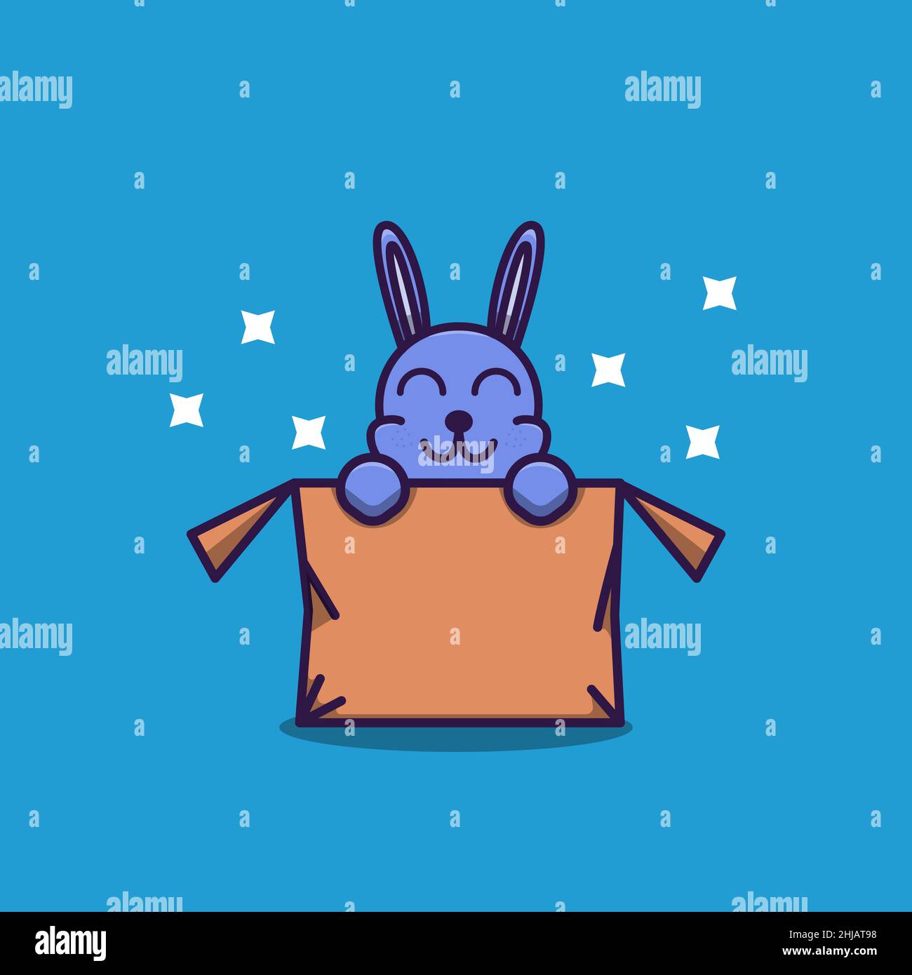vector illustration of cute rabbit in a cardboard box. flat design illustration Stock Vector