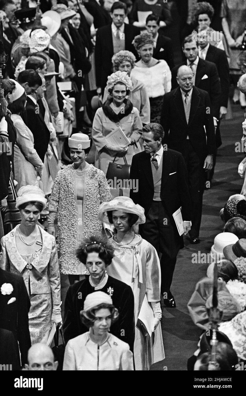 The wedding of Princess Alexandra of Kent and Angus Ogilvy at Westminster Abbey. Guests including Princes Margaret and Lord Snowdon. 24th April 1963. Stock Photo