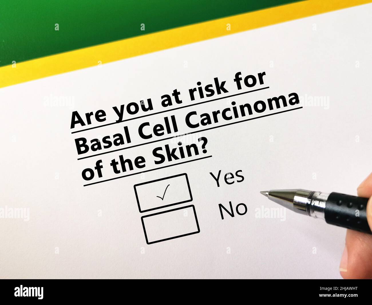 One person is answering question about cancer risk. He is at risk for