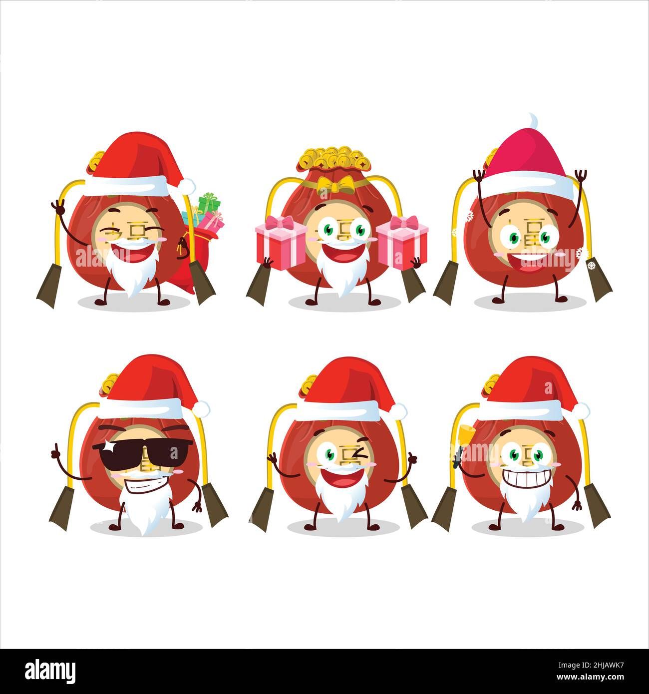 Santa Claus emoticons with red bag chinese cartoon character. Vector illustration Stock Vector