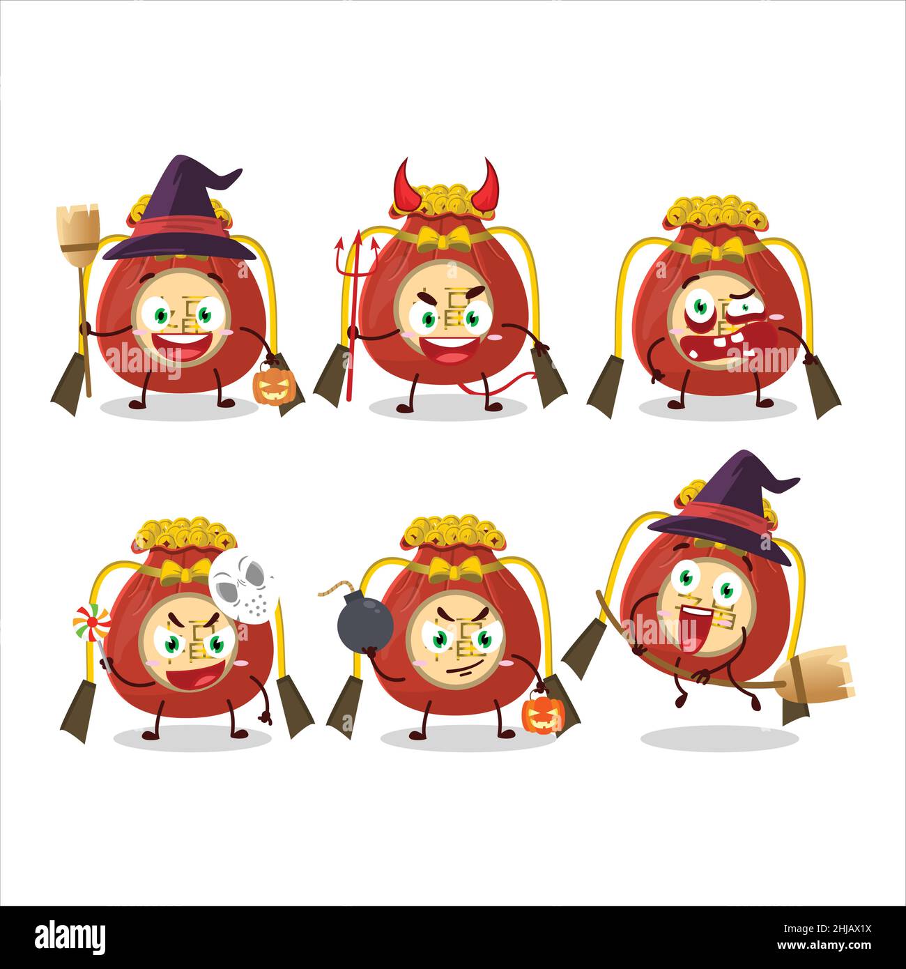 Halloween expression emoticons with cartoon character of red bag ...