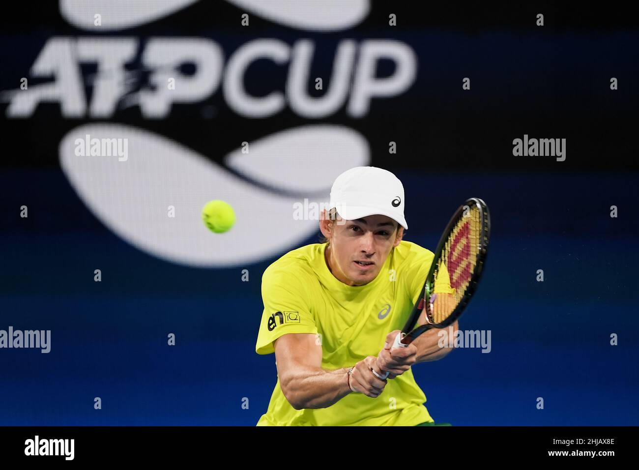 Sydney, Australia, 2 January, 2022. Alex de Minaur of Australia plays a