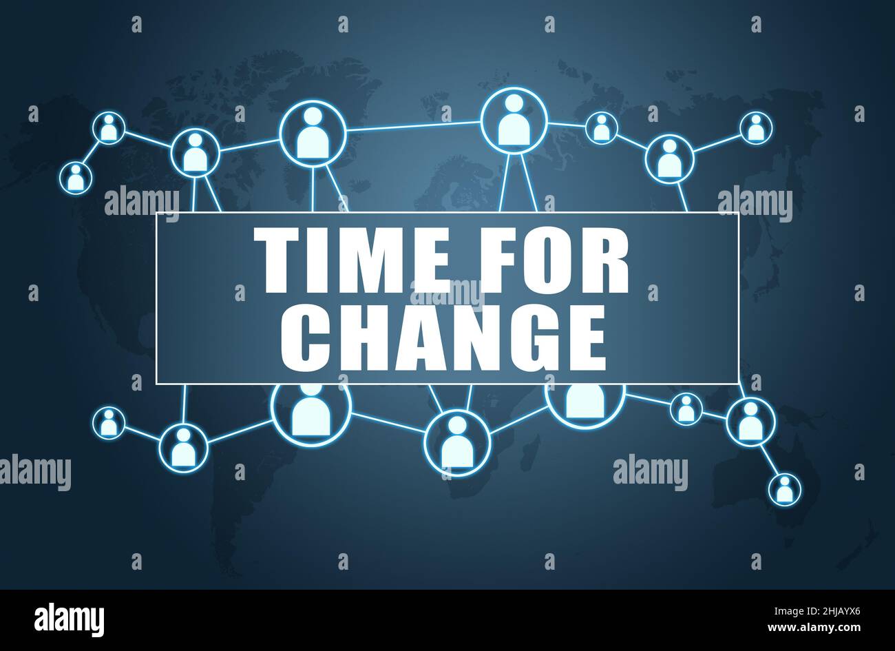 Time for Change - text concept on blue background with world map and ...