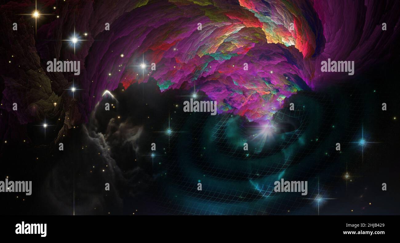 Fantasy universe with a black hole. Elements of this image furnished by NASA. Stock Photo