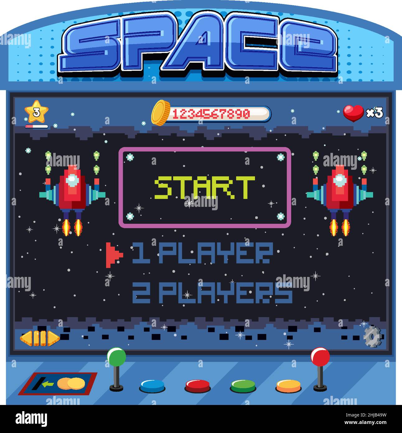 Retro arcade pixel space game interface illustration Stock Vector Image ...