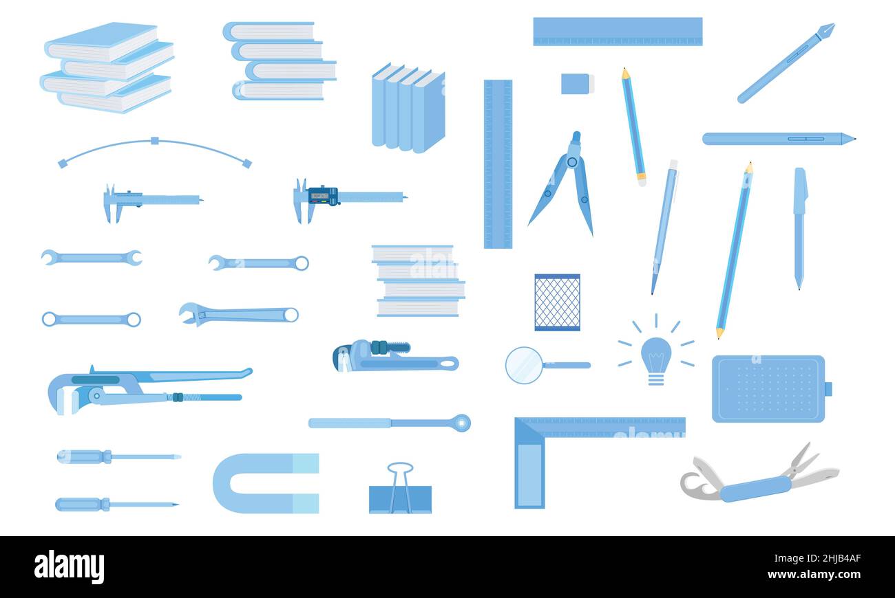 set of tool equipment for engineer education design artist technicain. vector illustration eps10. Stock Vector