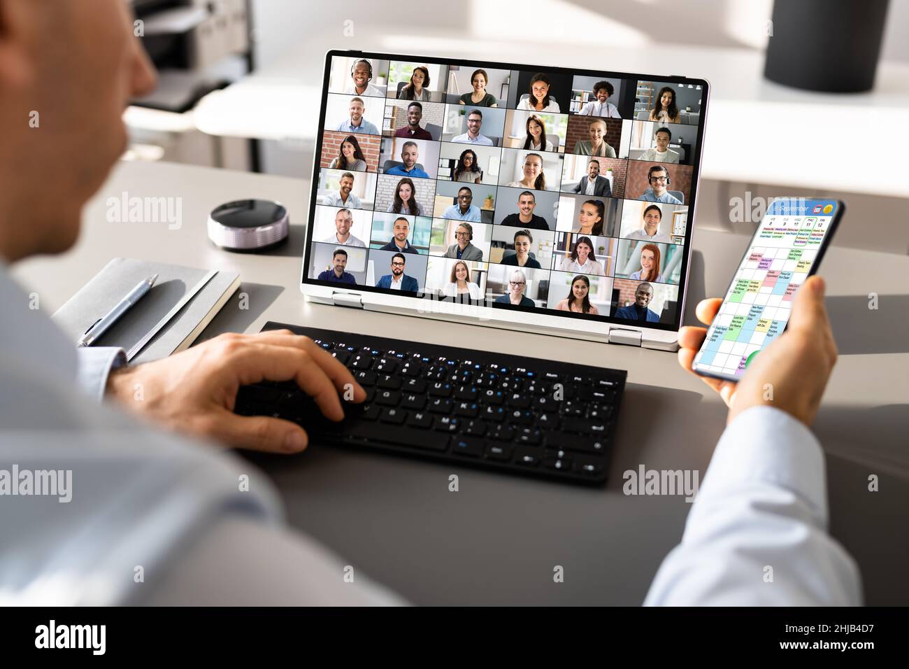 Watching Video Conference Business Webinar On Computer Stock Photo - Alamy