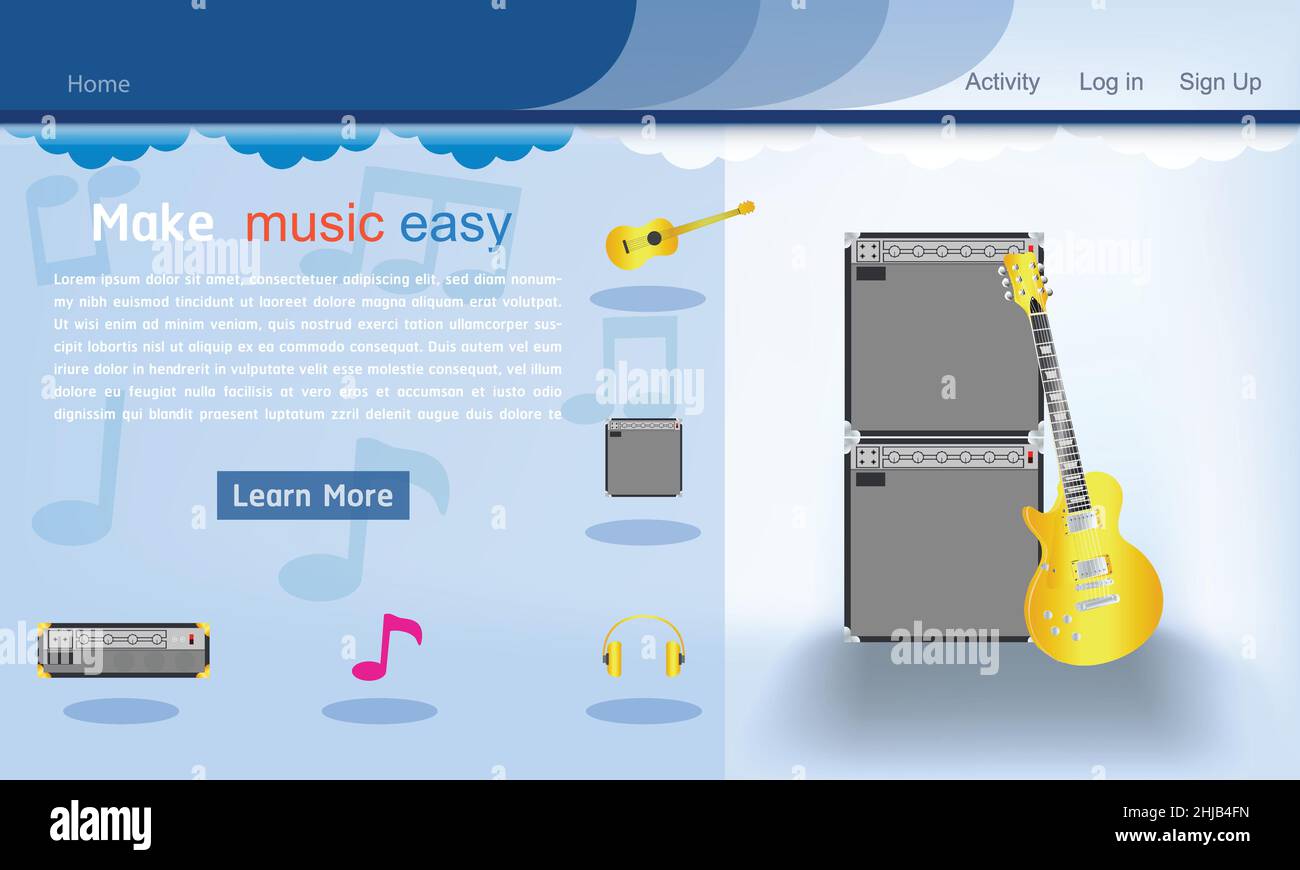 music studio website template dark blue background vector illustration eps10 Stock Vector