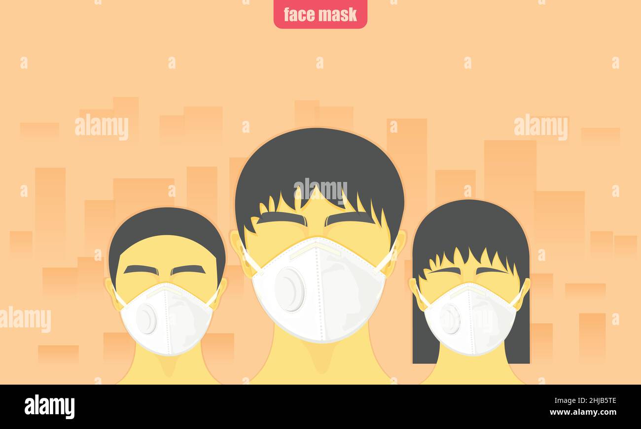 dust critical. people wearing protect face mask from air pollution in the city vector illustration eps10 Stock Vector