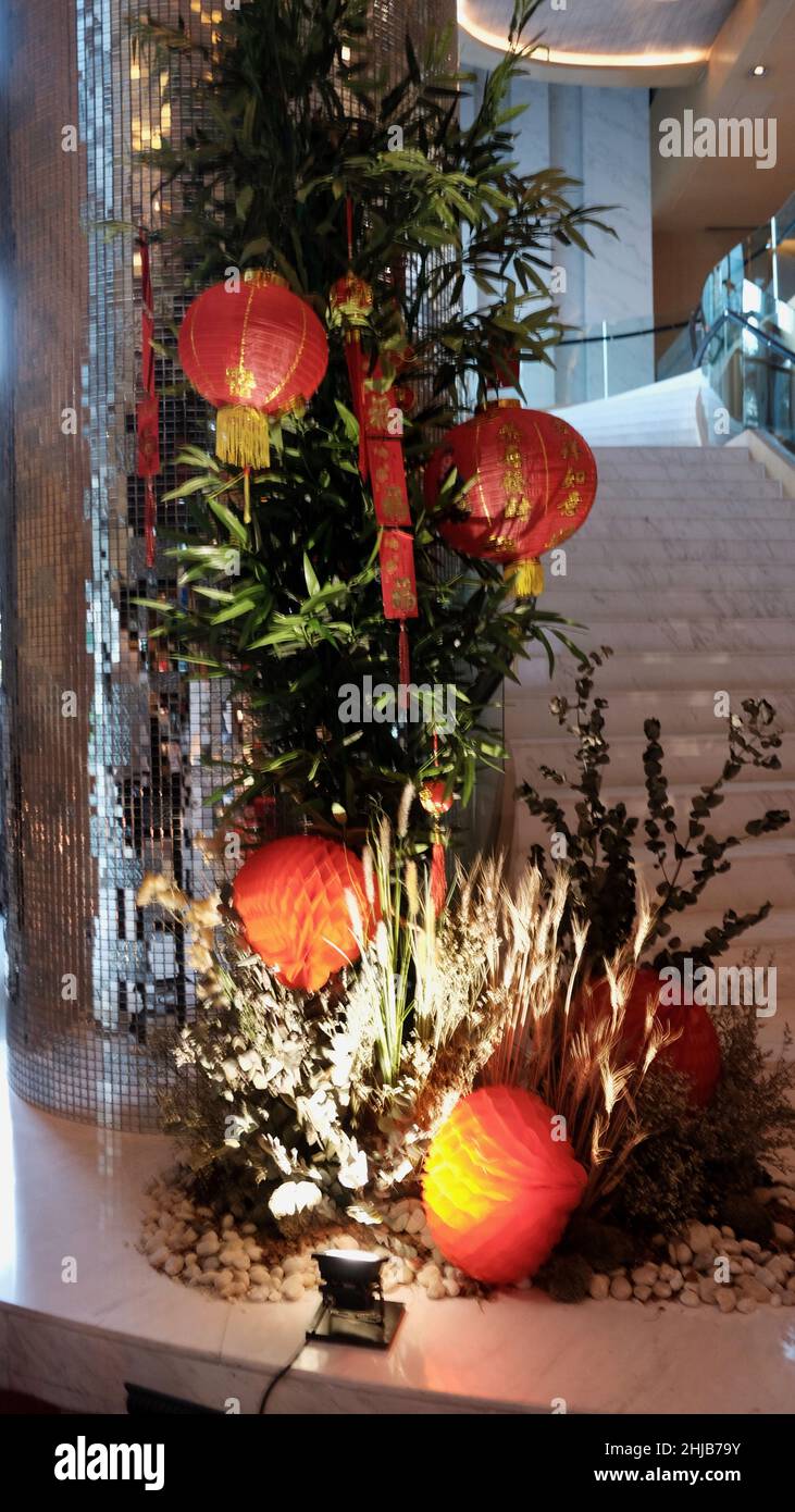 Chinese New Year Lunar New Year 2022 Year of the Tiger The Bangkok Marriott Hotel Sukhumvit Lobby Decorations Stock Photo