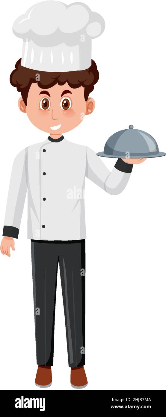 A chef holding food cartoon character on white background illustration ...