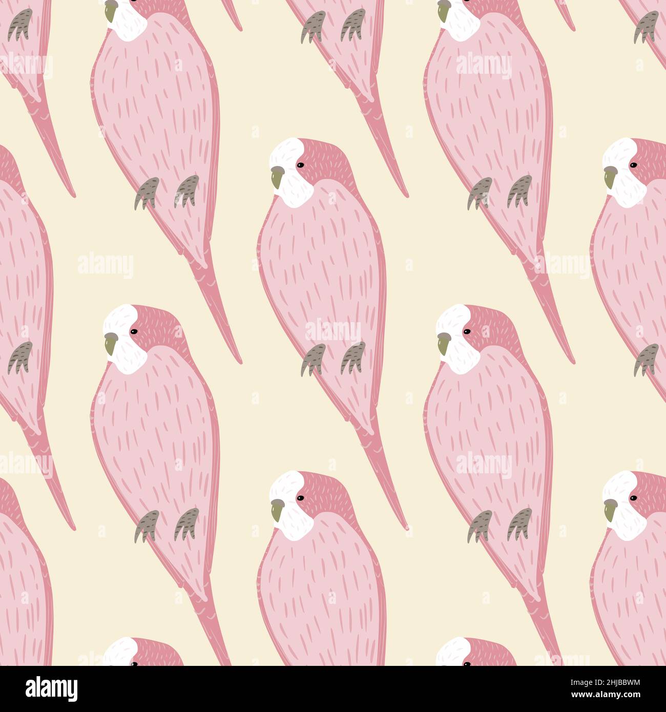 Zoo seamless pattern in hand drawn style with pink parrot bird shapes ...