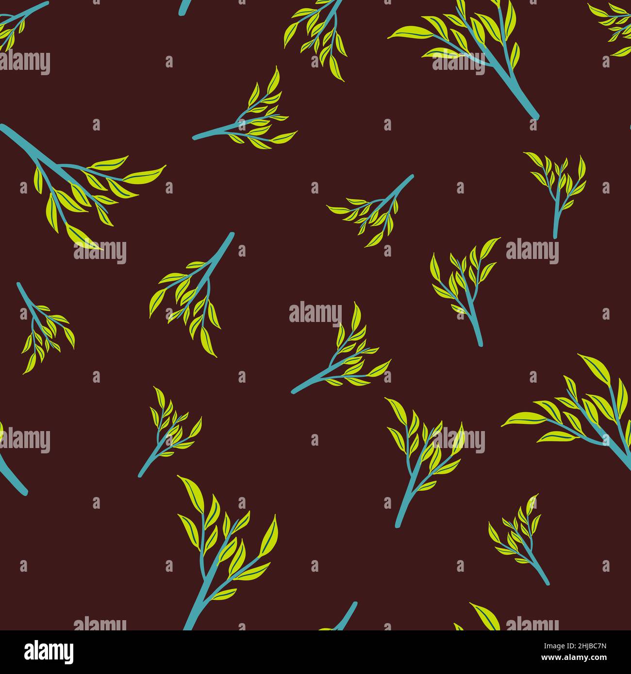 Random abstract contrast seamless pattern with yellow leaf branches ...