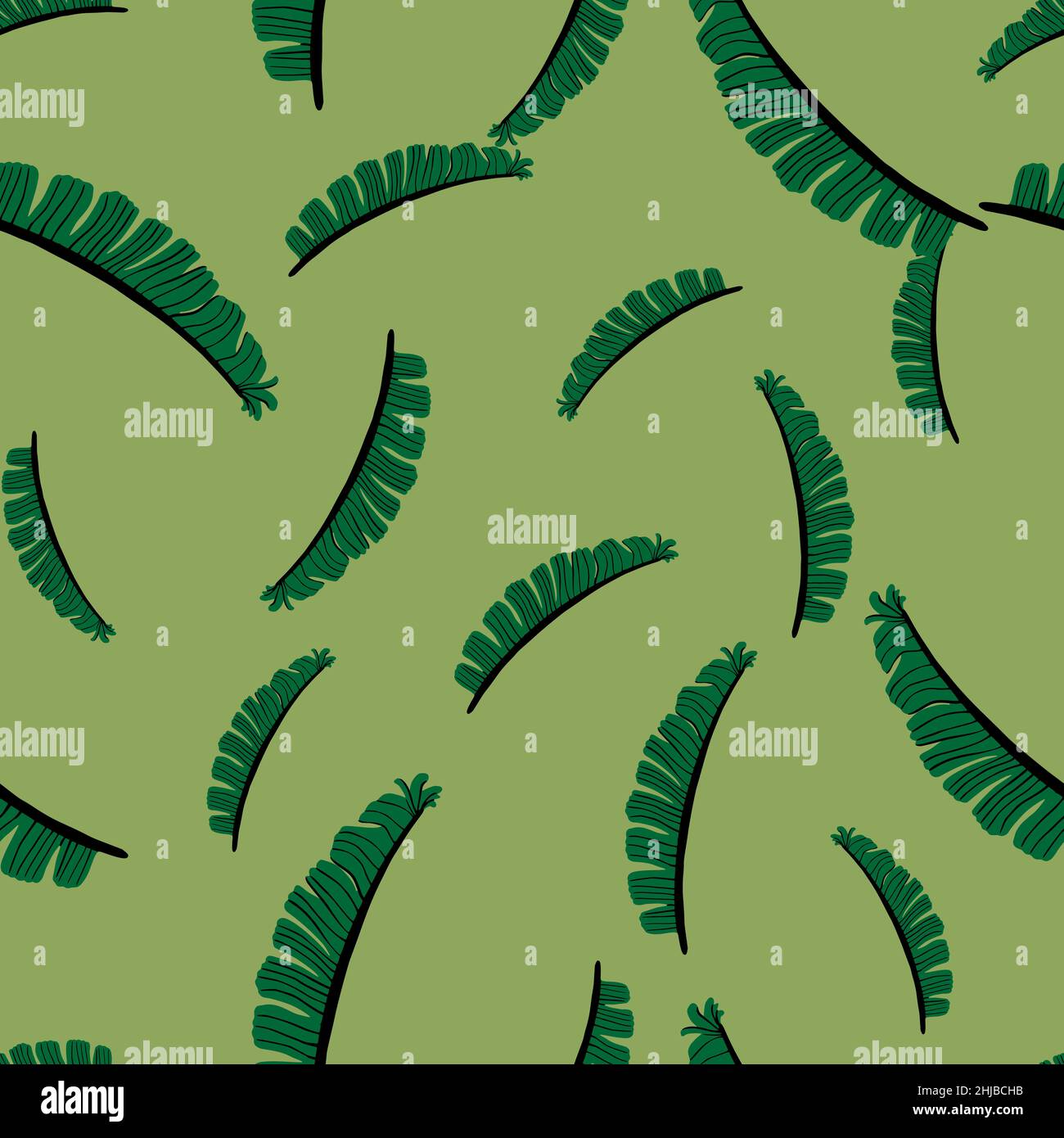 Random botanic exotic seamless pattern with hand drawn fern leaf shapes ...