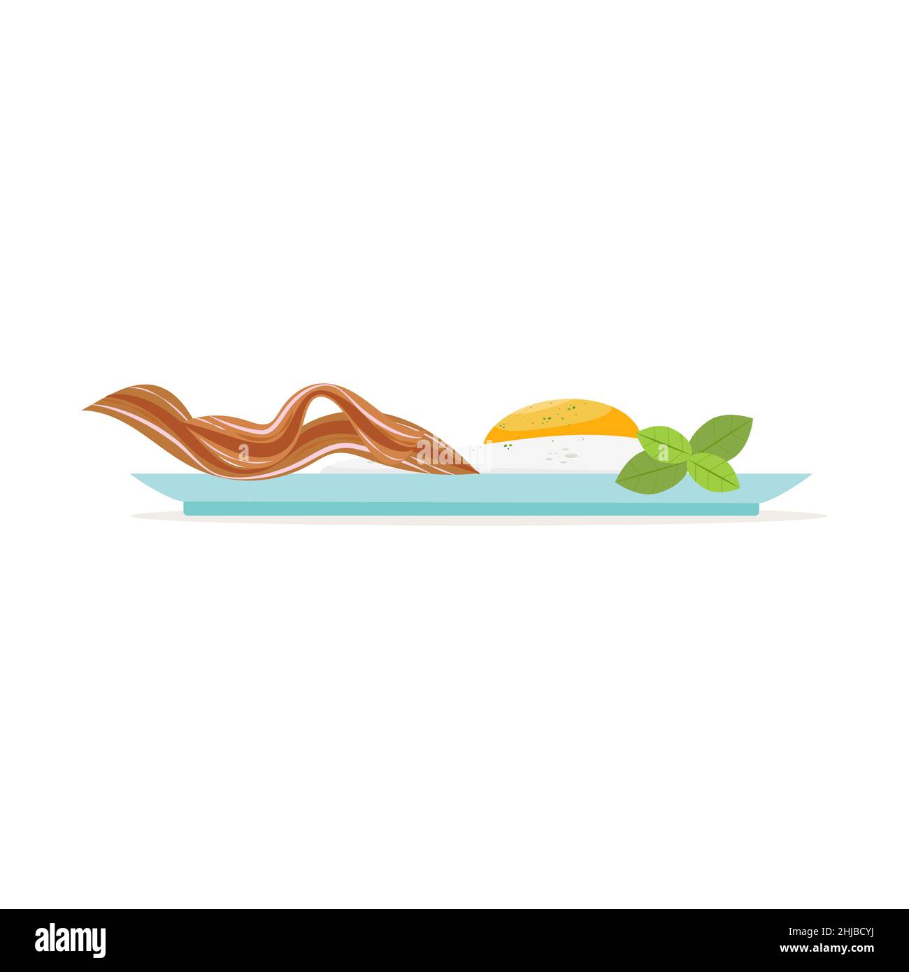 Scrambled eggs with bacon on a plate. Vector illustration in flat style Stock Vector