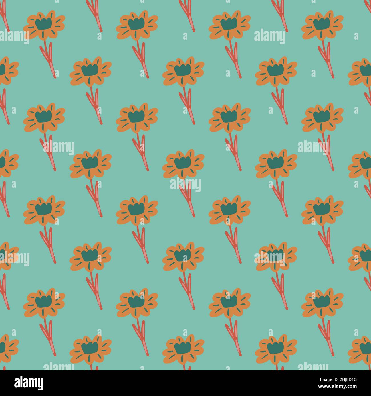 Pale tones nature botany seamless pattern with orange flower ...