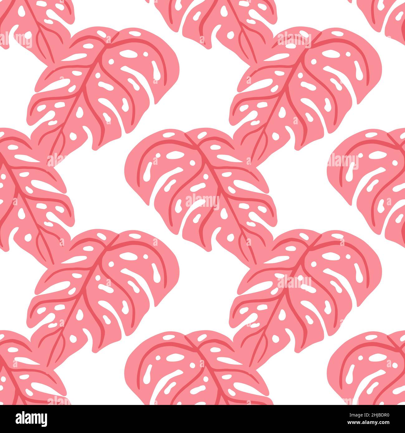 Isolated bright seamless botanic pattern with exotic pink monstera ...