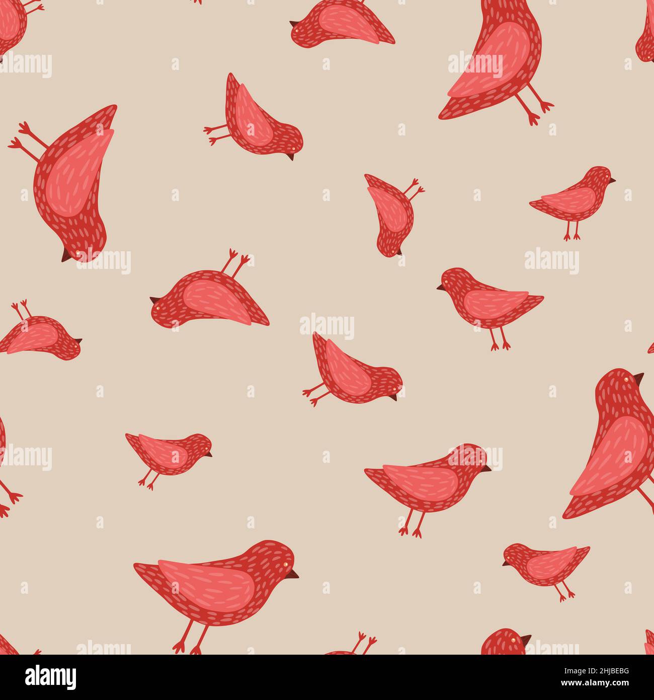 Random seamless pattern with red colored birds simple silhouettes ...