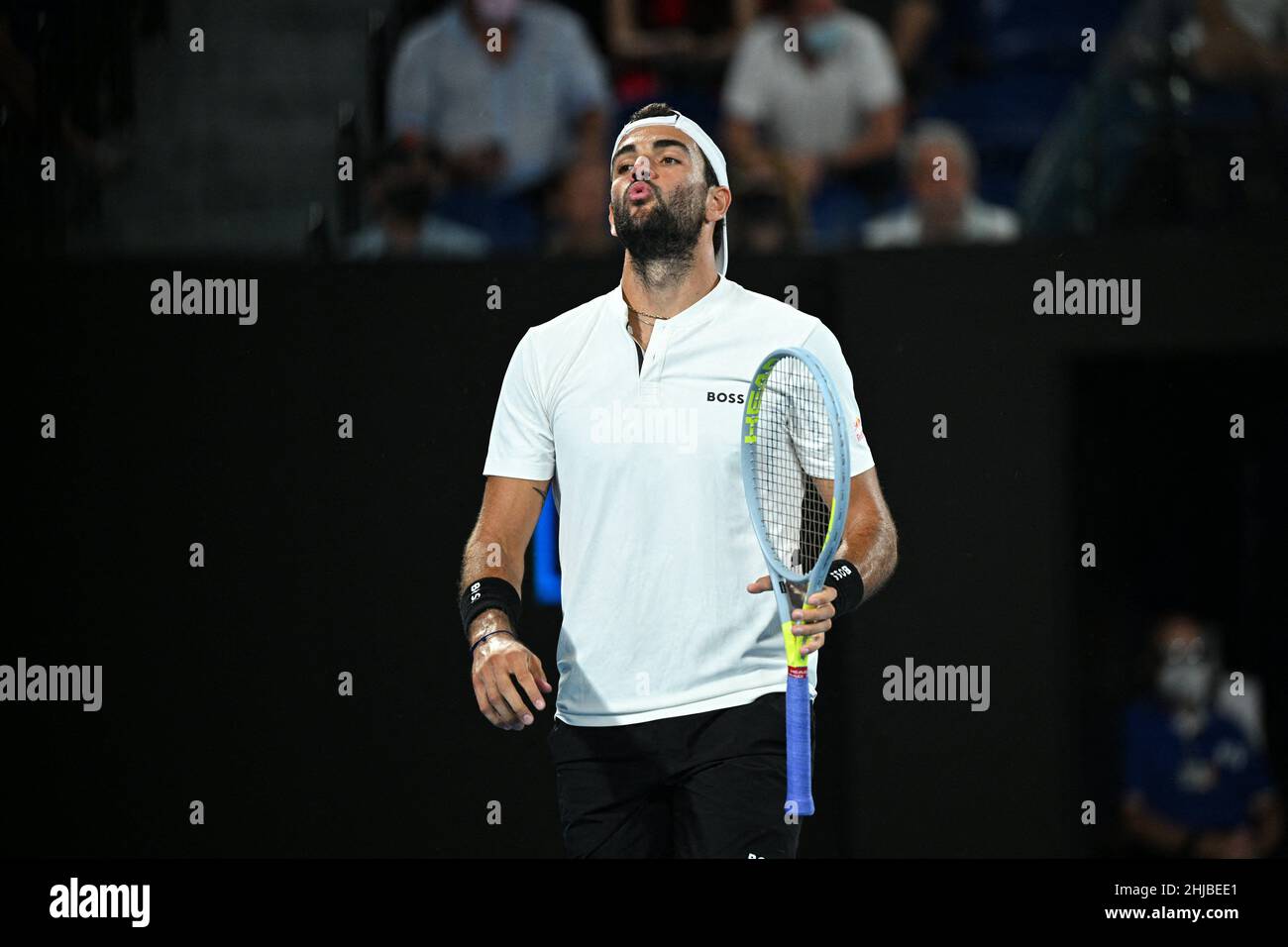Matteo Berrettini (ITA) during his demi final round match at the 2022  Australian Open at Melbourne Park in Melbourne, AUSTRALIA, on January 28,  2022. Photo by Corinne Dubreuil/ABACAPRESS.COM Credit: Abaca Press/Alamy  Live