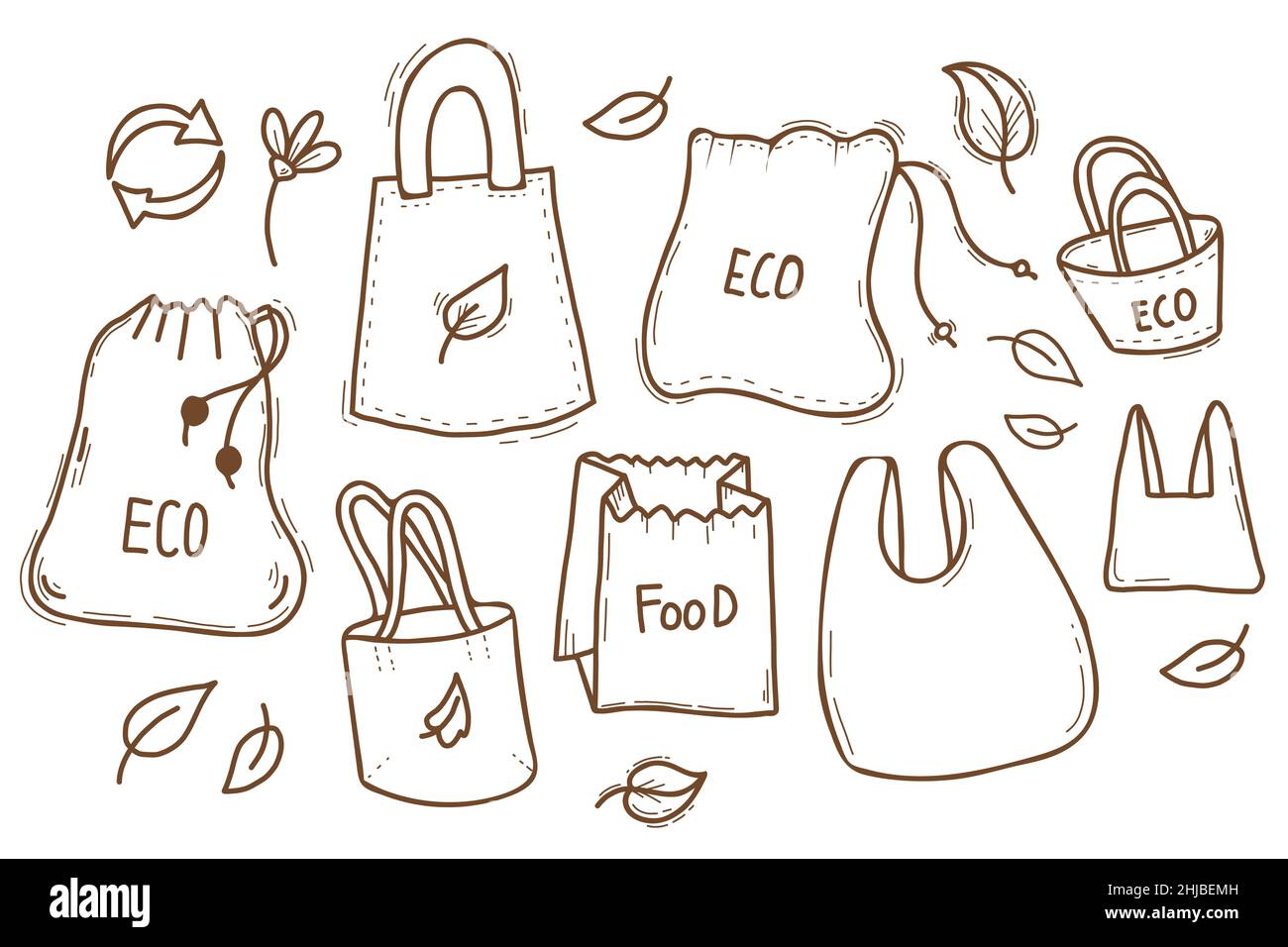 https://c8.alamy.com/comp/2HJBEMH/ecology-concept-no-plastic-and-organics-set-of-friendly-natural-eco-bags-and-paper-bags-for-groceries-vector-illustration-linear-hand-drawings-in-d-2HJBEMH.jpg