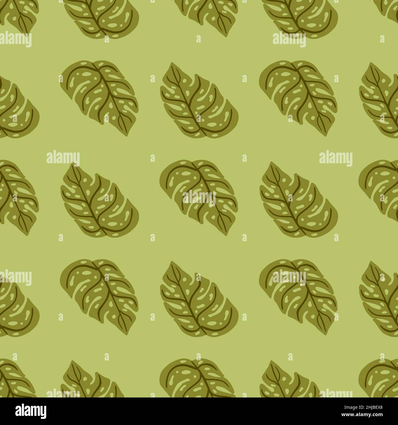 Hand drawn botanic seamless pattern in green olive tones with monstera ...