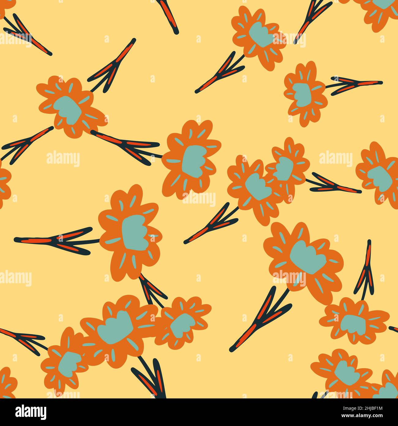 Random seamless spring pattern with botanic doodle orange flower ...