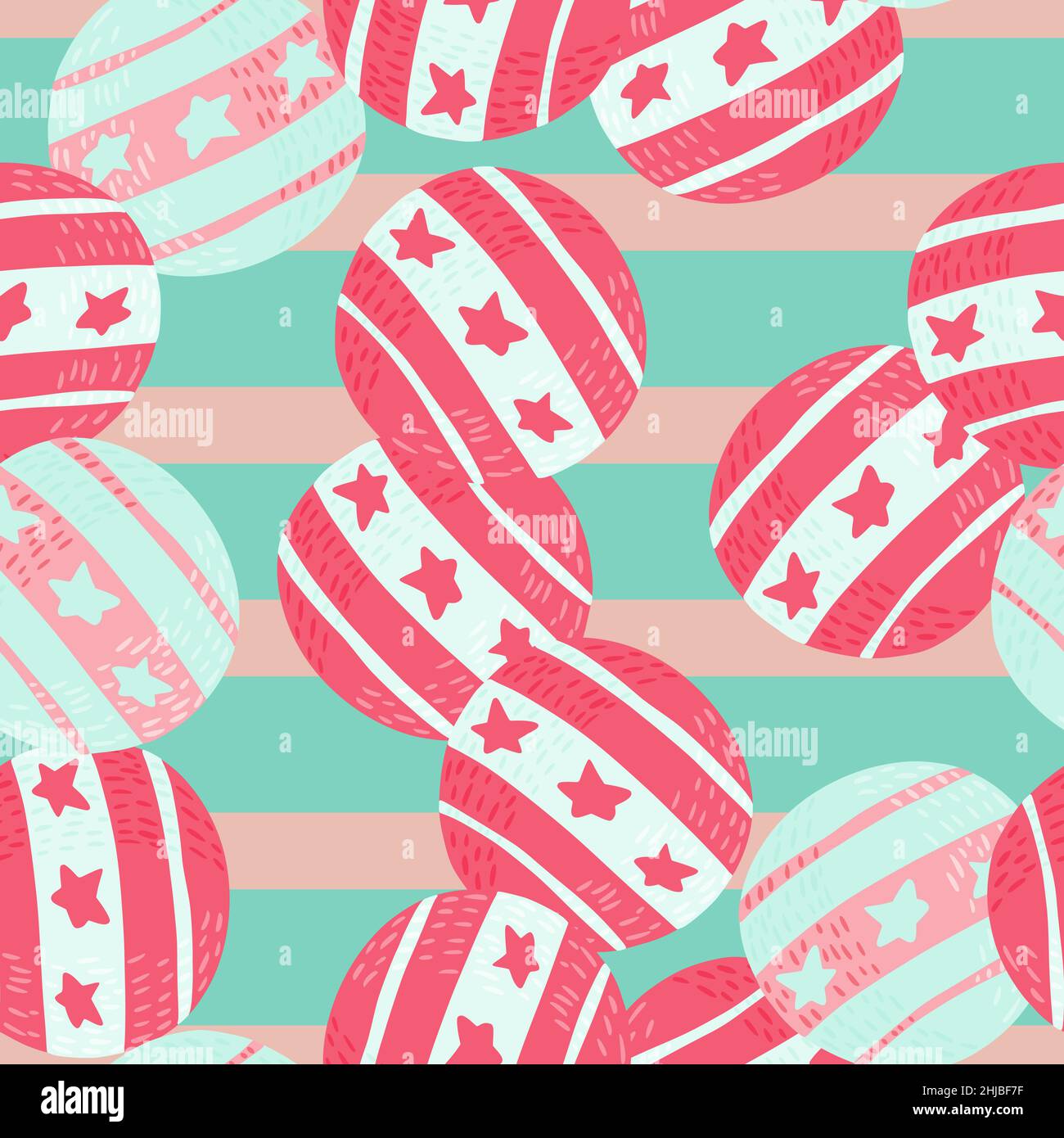 Seamless random pattern with pink colored circus ball elements. Striped ...