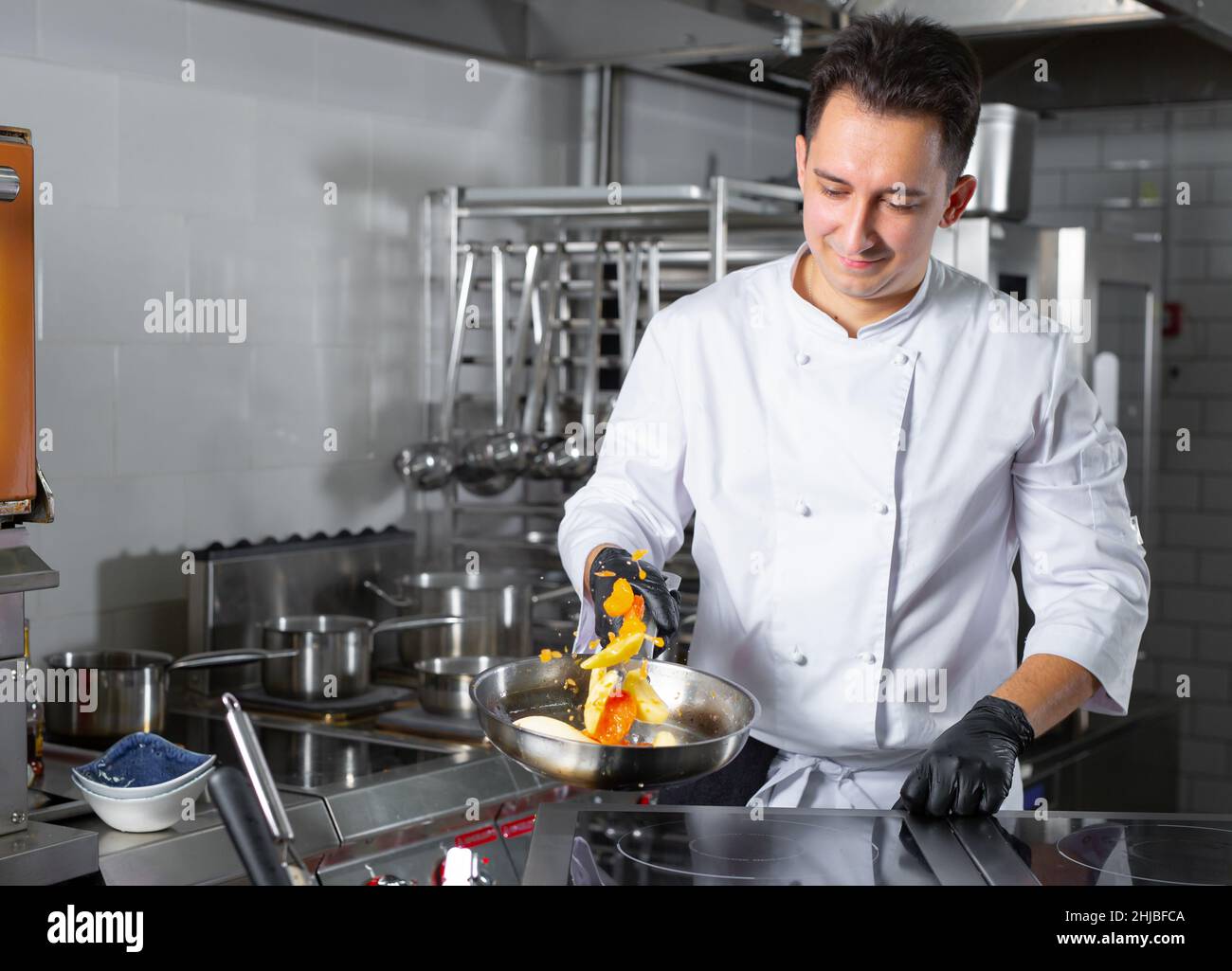 chef preparing ludo in an elite restaurant Stock Photo