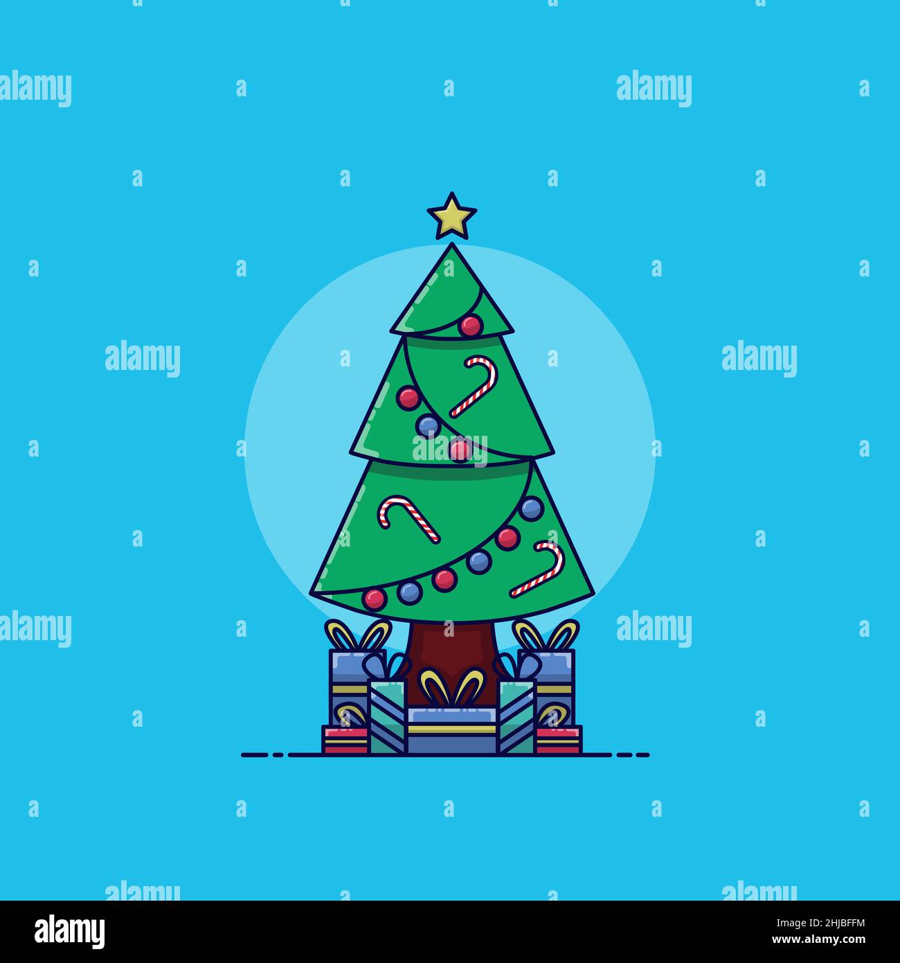 flat vector illustration of christmas tree full of presents Stock ...