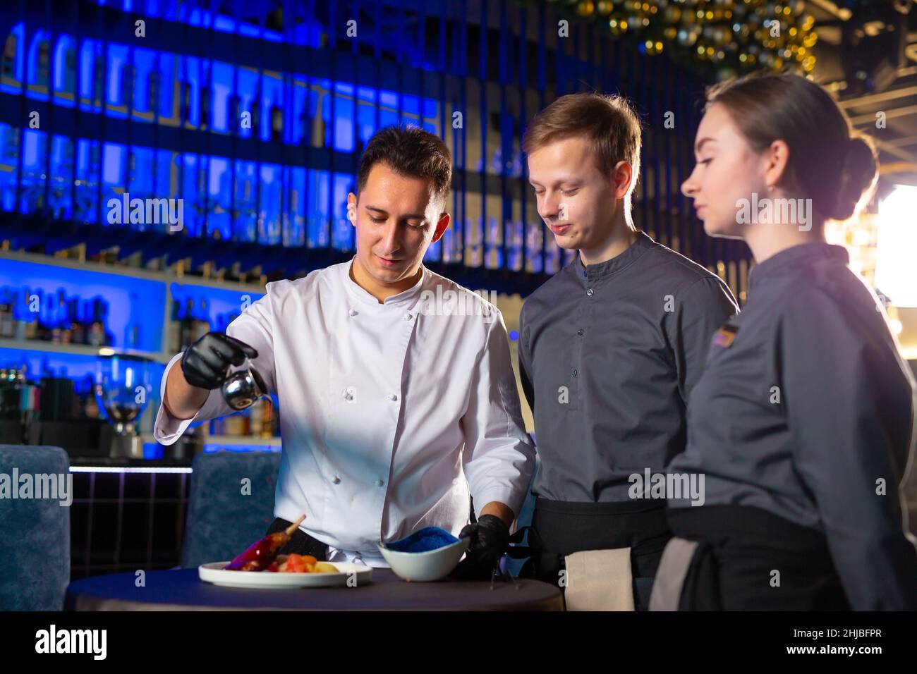 chef preparing ludo in an elite restaurant Stock Photo