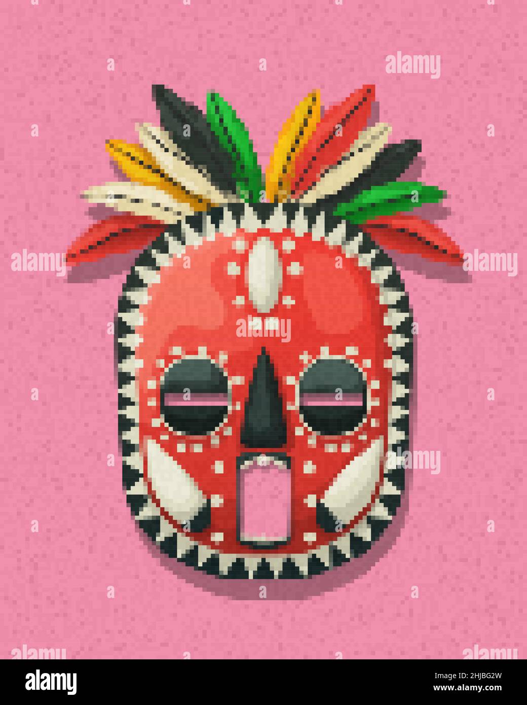 Pixel art tribal mask vector icon Stock Vector