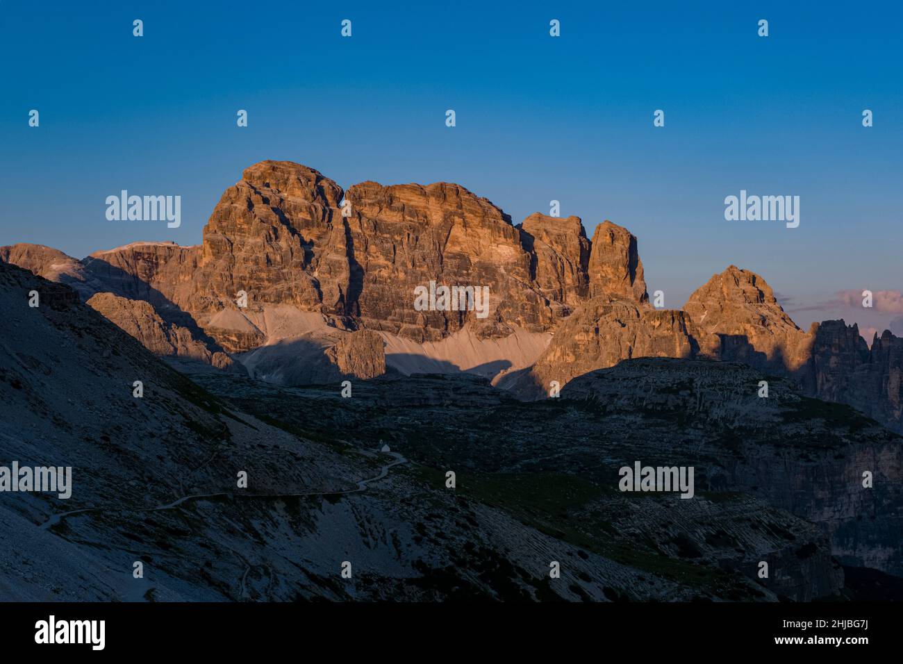 The mountain Zwölferkofel, Croda dei Toni, seen from the mountain hut
