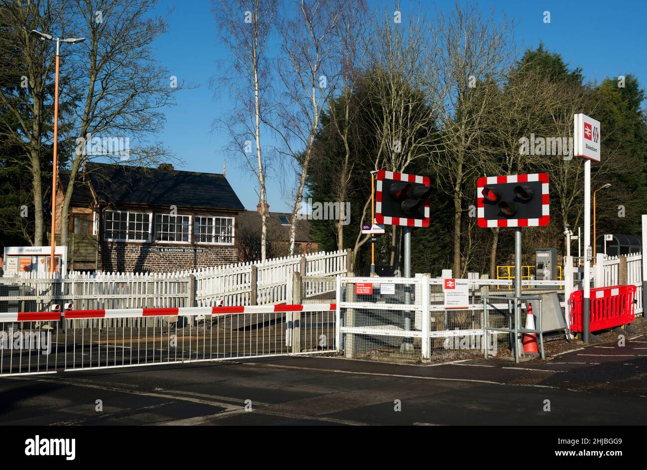 The level crossing at Blakedown railway station, Worcestershire, England, UK Stock Photo