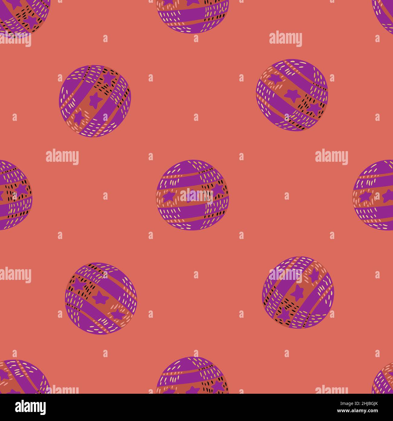 Minimalistic seamless trick pattern with purple colored circus balls ...