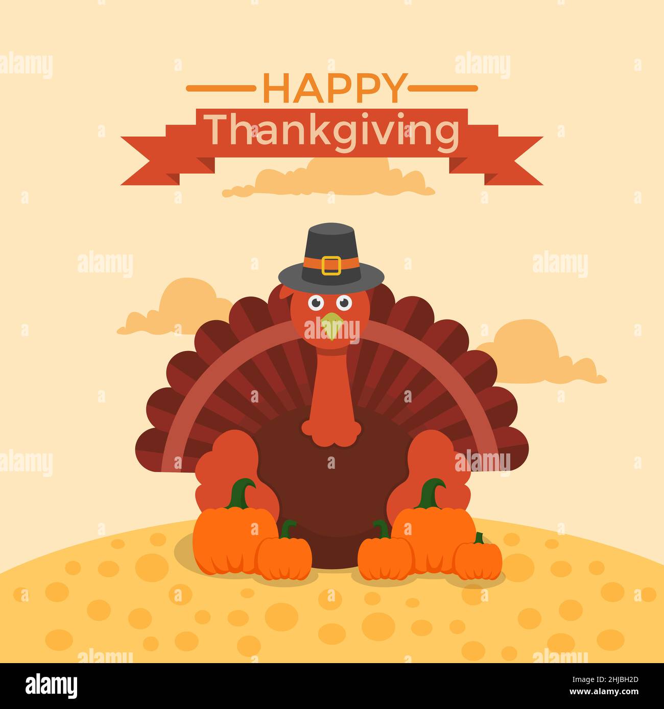 Vector Illustration of a Happy Thanksgiving greeting design with Celebration Design Cartoon Turkey Stock Vector