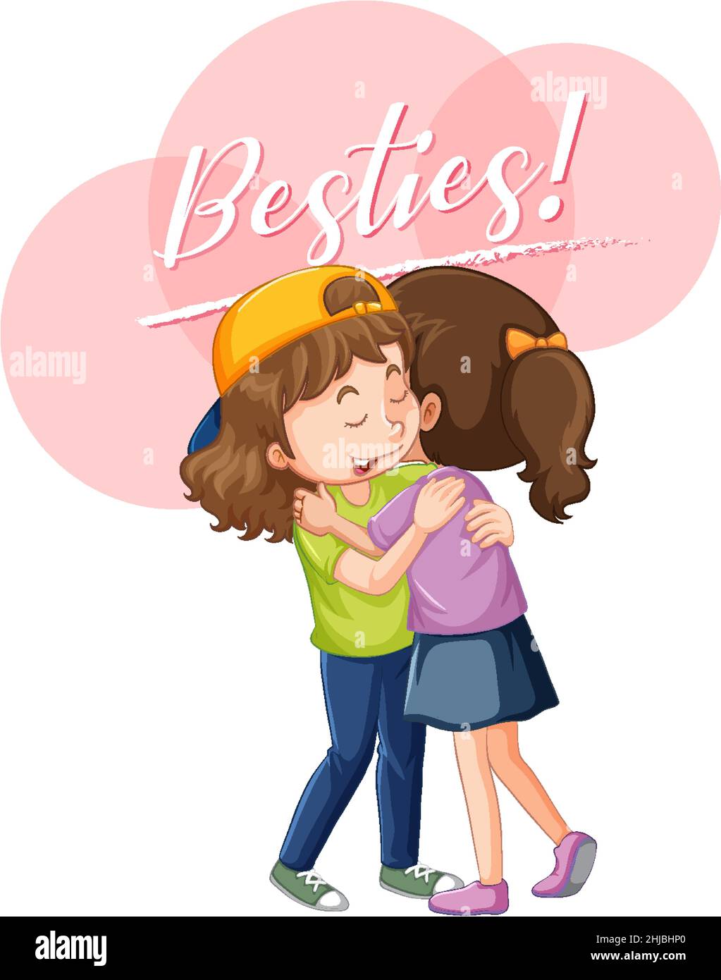 Best friend girls cartoon character with besties lettering ...