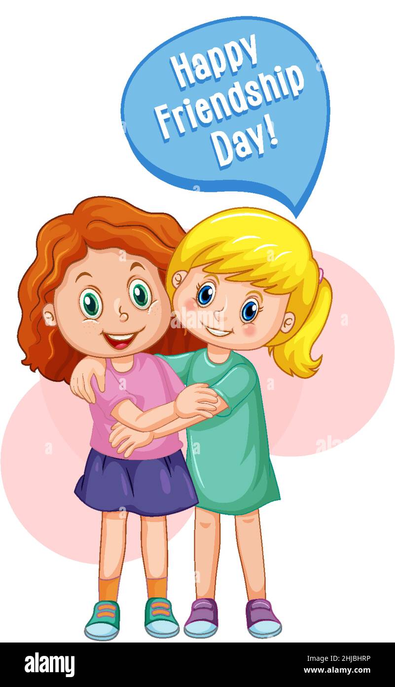 Best friend girls cartoon character with Happy Friendship Day ...