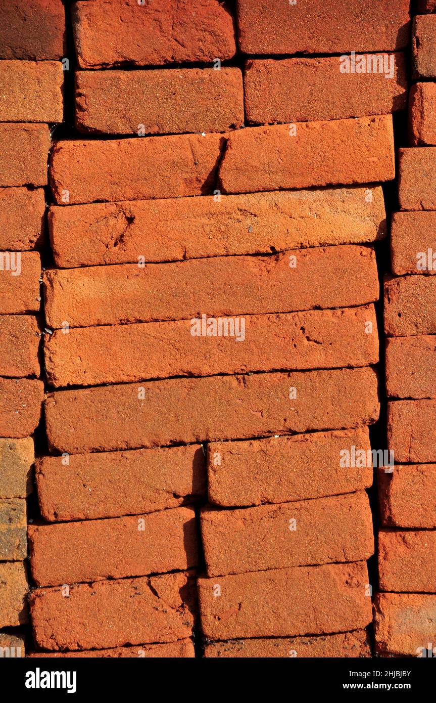 Detail close-up red brick background texture vertikal Stock Photo