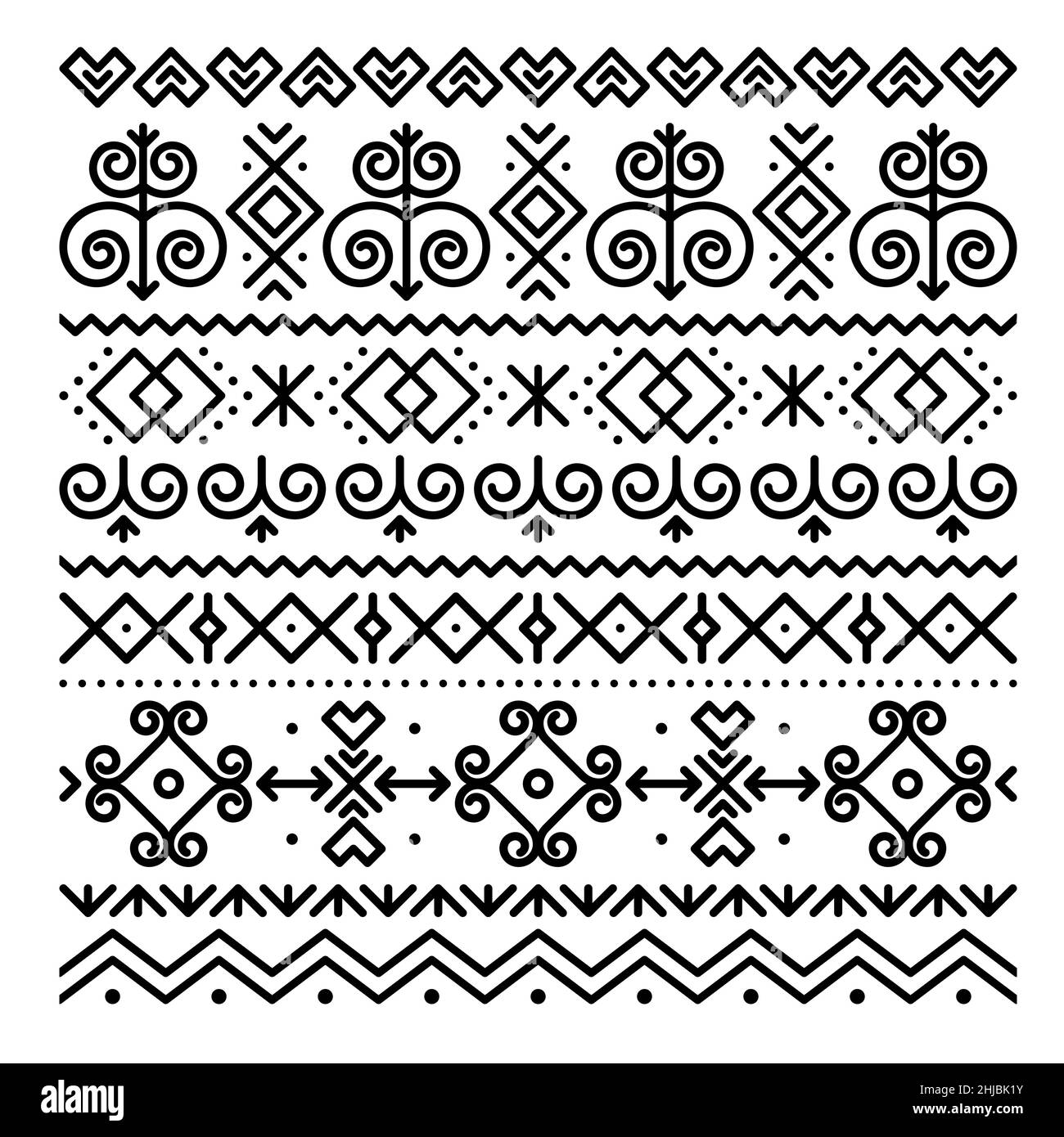Slovak folk art vector greeting card square pattern with abstract geometric shapes inspired by traditional house paintings from village Cicmany in Zil Stock Vector
