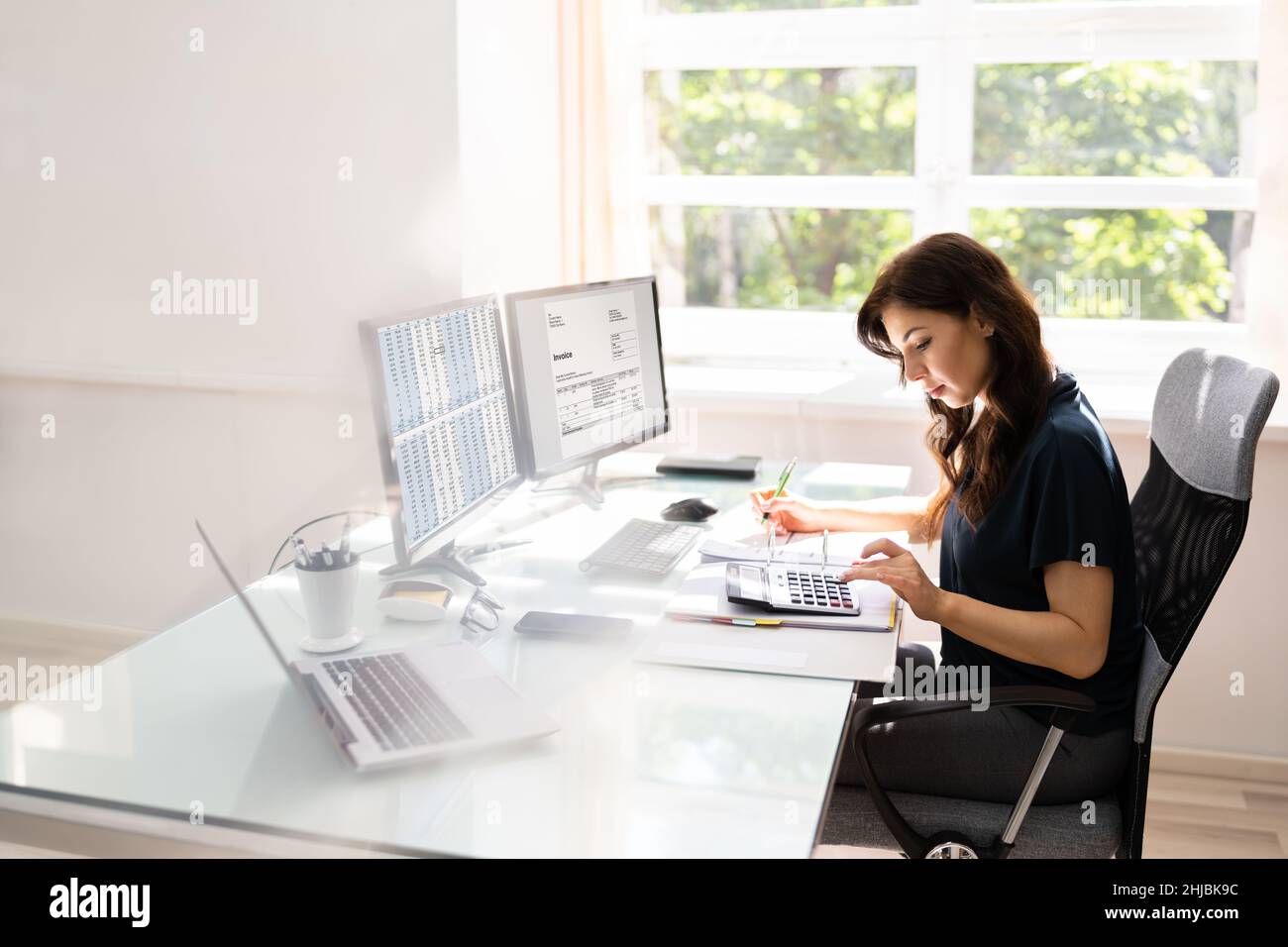 Business Invoice Tax Management. Accountant Using Monitor Stock Photo ...